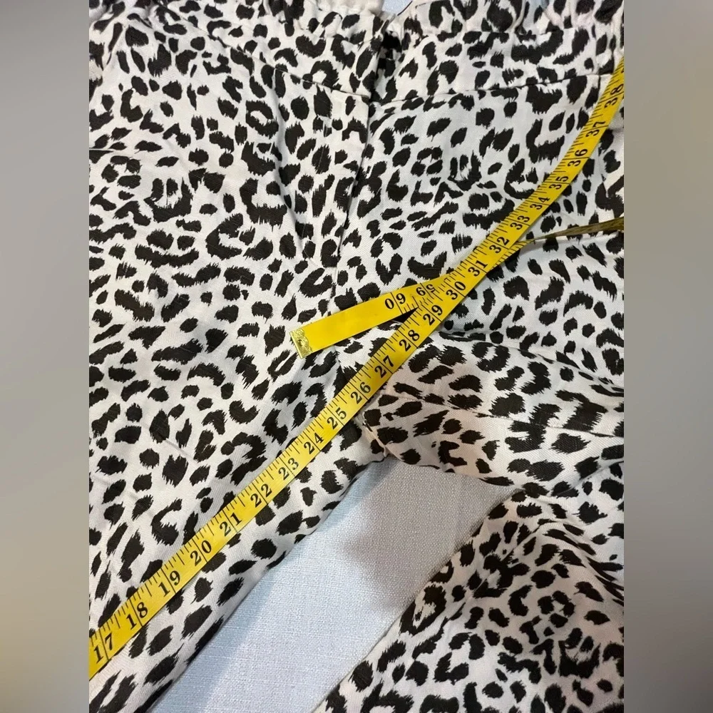 J Crew Womens Leopard Print Crop Ankle Pants Linen Bland Ruffed Waist Size 14